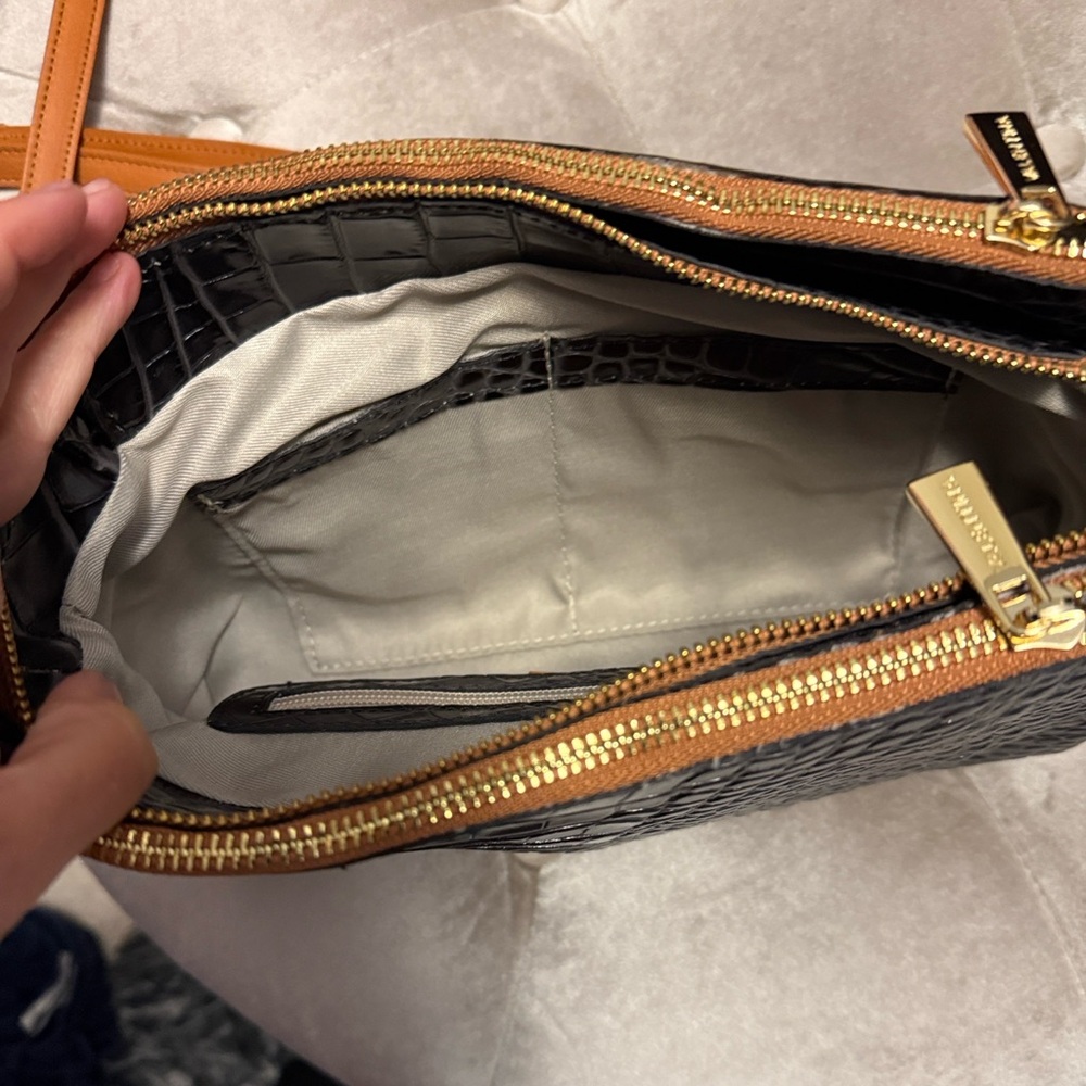 Classic Valentina Leather Croc-Textured Crossbody Bag in Black and Brown, new, - Picture 5 of 10